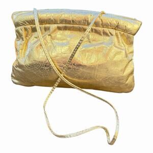 Vintage Gold Metallic Ruched Clutch Bags by Hala USA Eye Catching Evening Purse